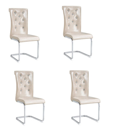 Set of Four Beige And Silver Tufted Faux Leather And Metal Dining Side Chairs HomeRoots