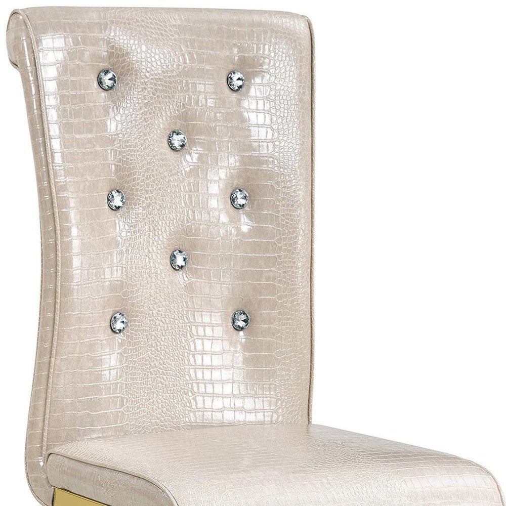 Set of Four Beige And Silver Tufted Faux Leather And Metal Dining Side Chairs — view 13