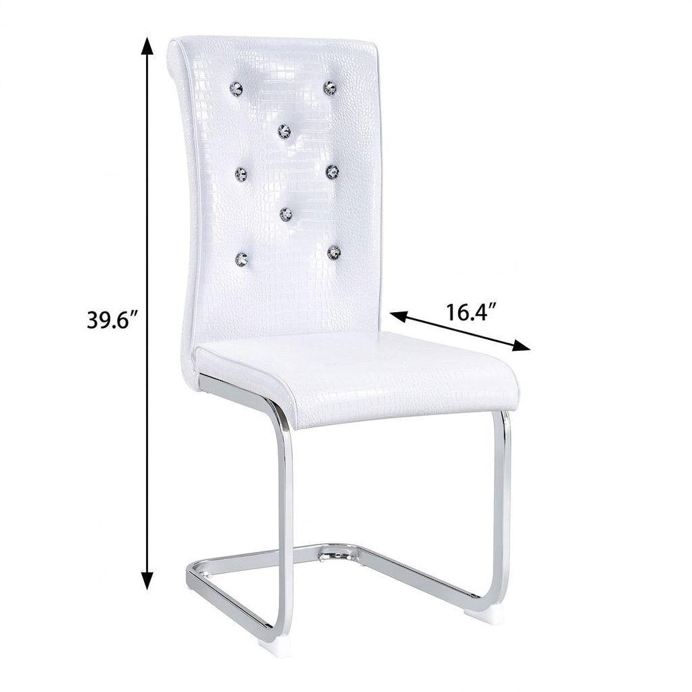 Set of Four White And Silver Tufted Faux Leather And Metal Dining Side Chairs — view 7
