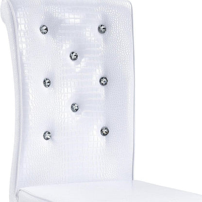 Set of Four White And Silver Tufted Faux Leather And Metal Dining Side Chairs HomeRoots