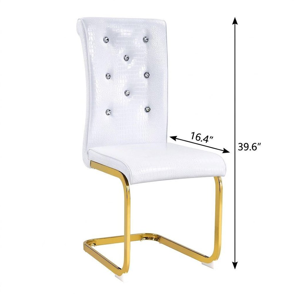 Set of Four White And Silver Tufted Faux Leather And Metal Dining Side Chairs HomeRoots
