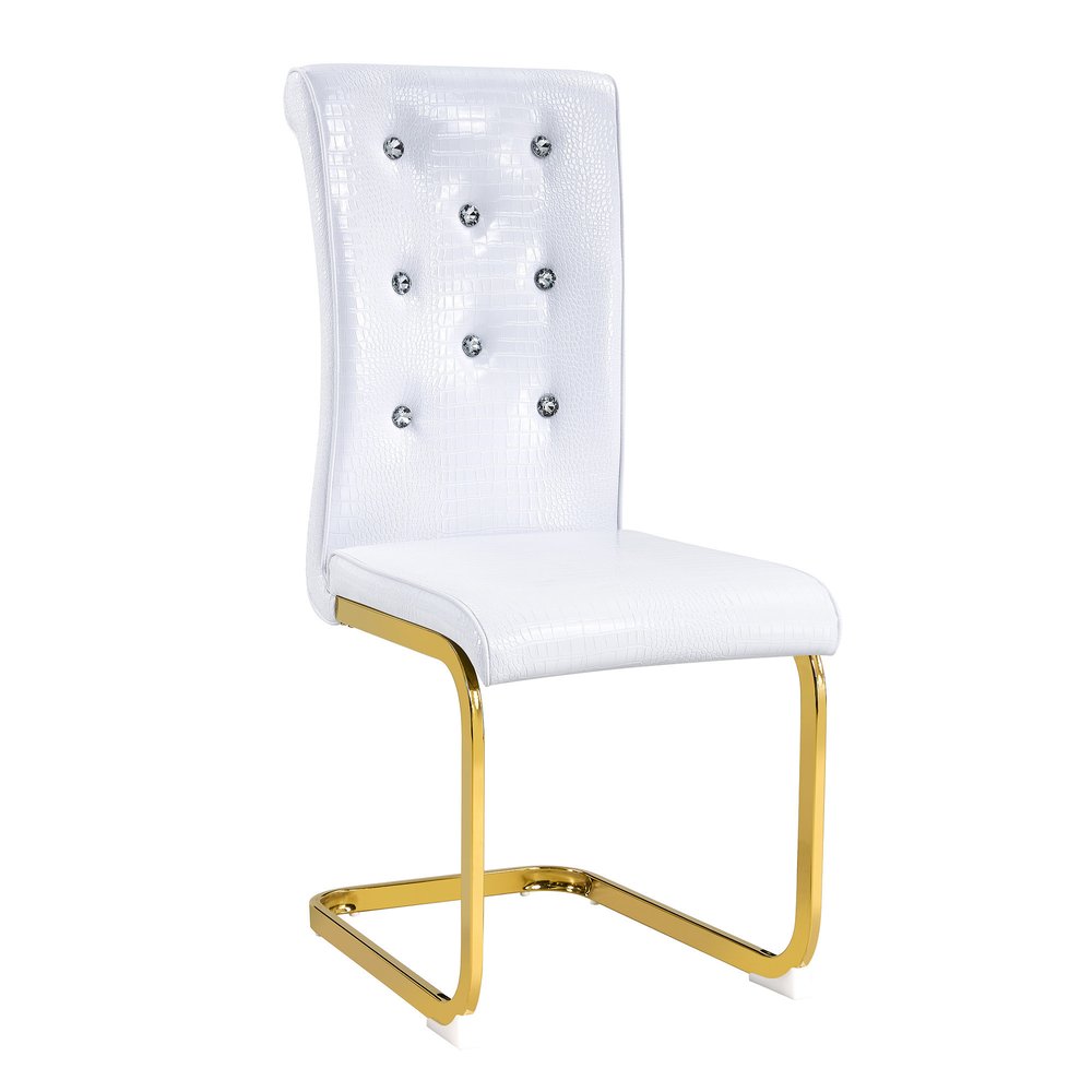 Set of Four White And Black Tufted Faux Leather And Metal Dining Side Chairs — view 9
