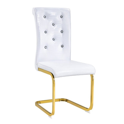 Set of Four White And Black Tufted Faux Leather And Metal Dining Side Chairs