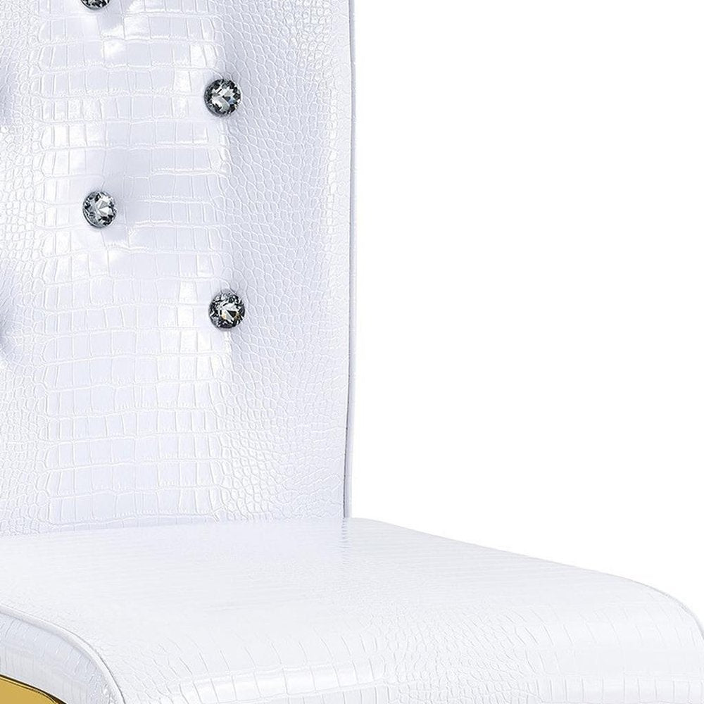 Set of Four White And Silver Tufted Faux Leather And Metal Dining Side Chairs HomeRoots