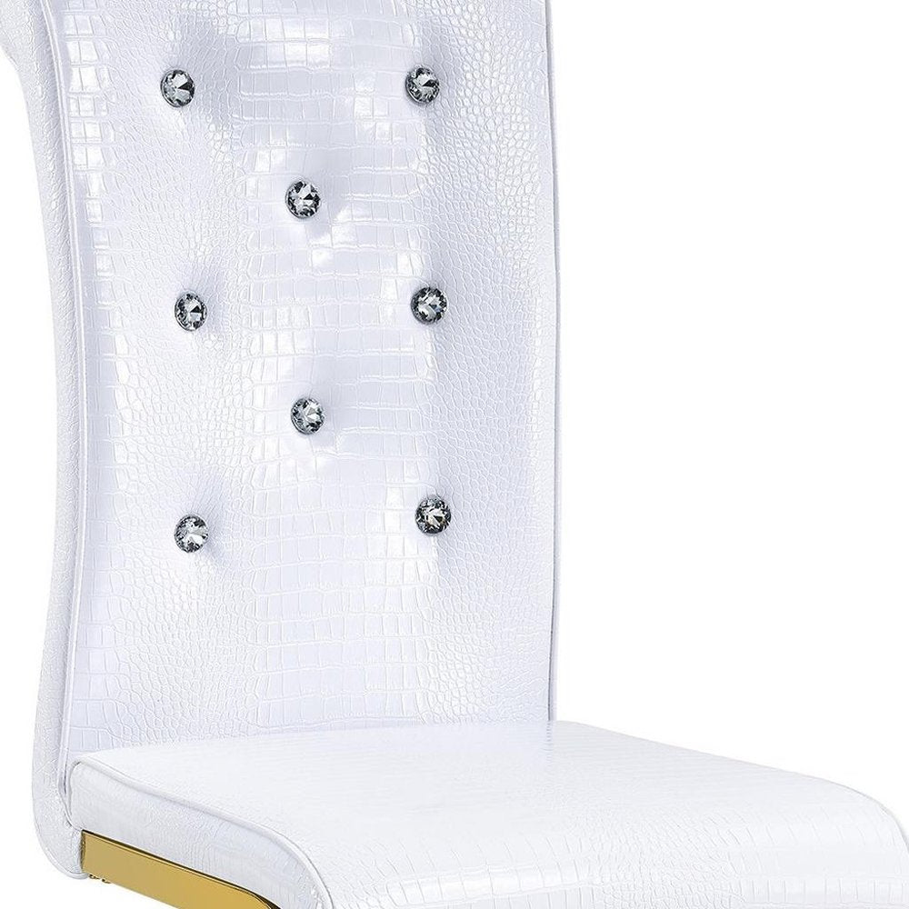 Set of Four White And Silver Tufted Faux Leather And Metal Dining Side Chairs — view 13