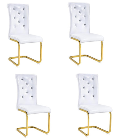 Set of Four White And Silver Tufted Faux Leather And Metal Dining Side Chairs HomeRoots