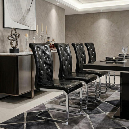 Set of Four Black And Gold Tufted Faux Leather And Metal Dining Side Chairs HomeRoots