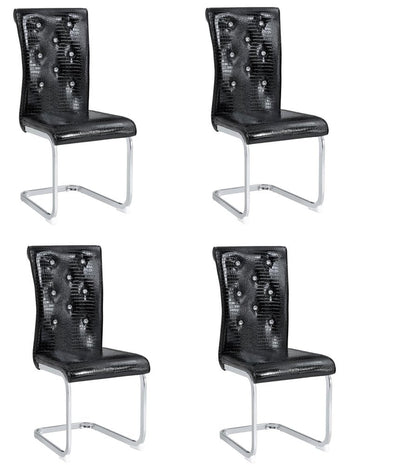 Set of Four Black And Gold Tufted Faux Leather And Metal Dining Side Chairs HomeRoots