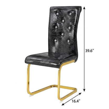 Set of Four Black And Gold Tufted Faux Leather And Metal Dining Side Chairs HomeRoots