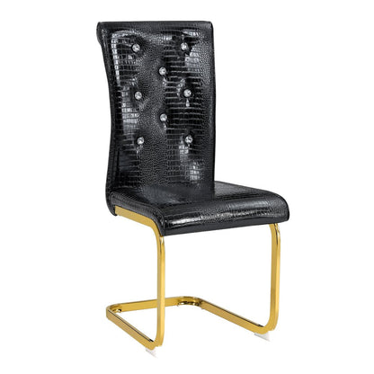 Set of Four Black And Gold Tufted Faux Leather And Metal Dining Side Chairs HomeRoots