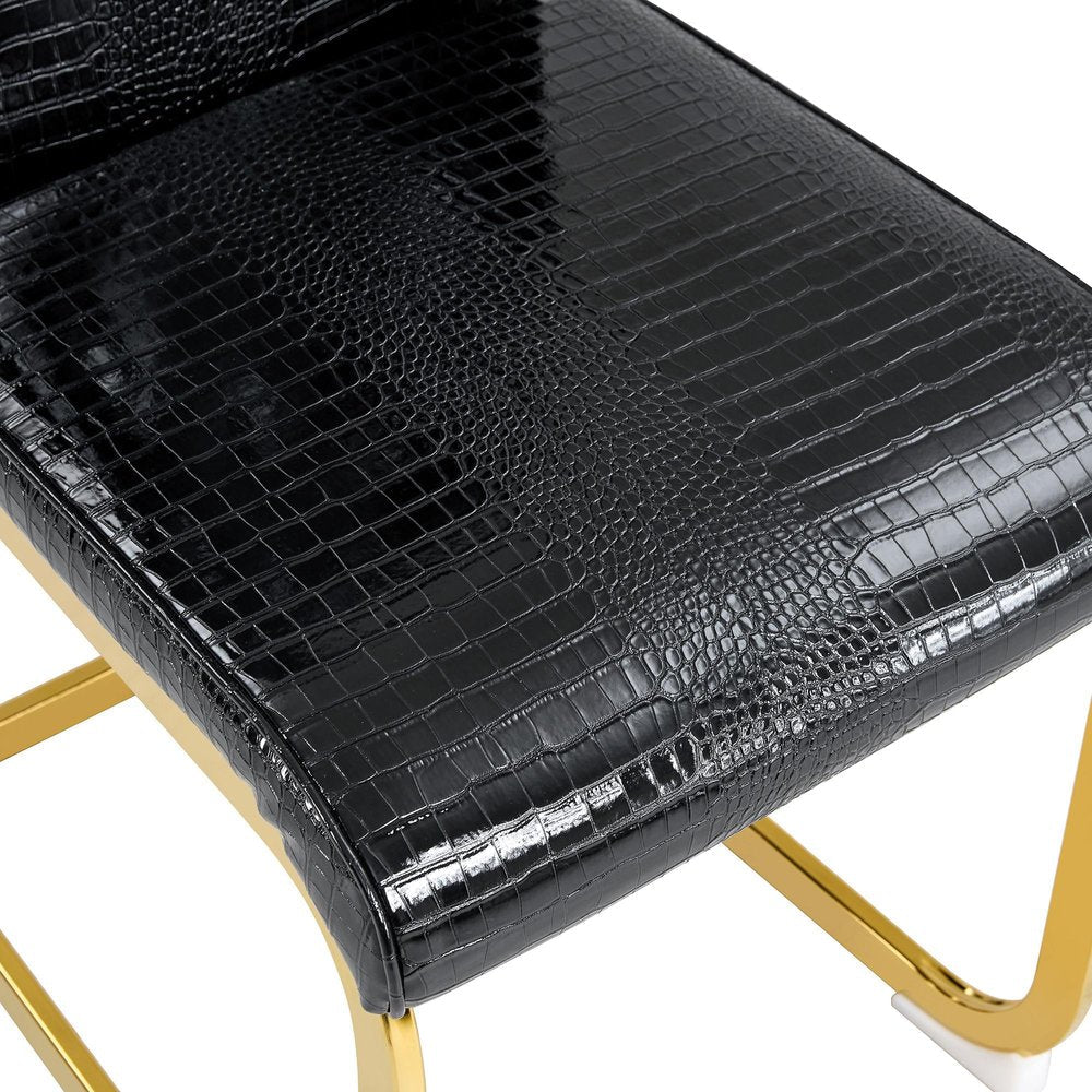 Set of Four Black And Gold Tufted Faux Leather And Metal Dining Side Chairs HomeRoots