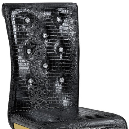 Set of Four Black And Gold Tufted Faux Leather And Metal Dining Side Chairs HomeRoots