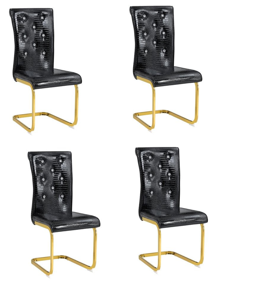 Set of Four Black And Gold Tufted Faux Leather And Metal Dining Side Chairs — view 10