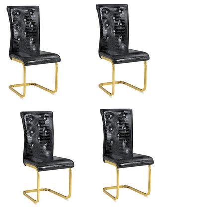 Set of Four Black And Gold Tufted Faux Leather And Metal Dining Side Chairs HomeRoots