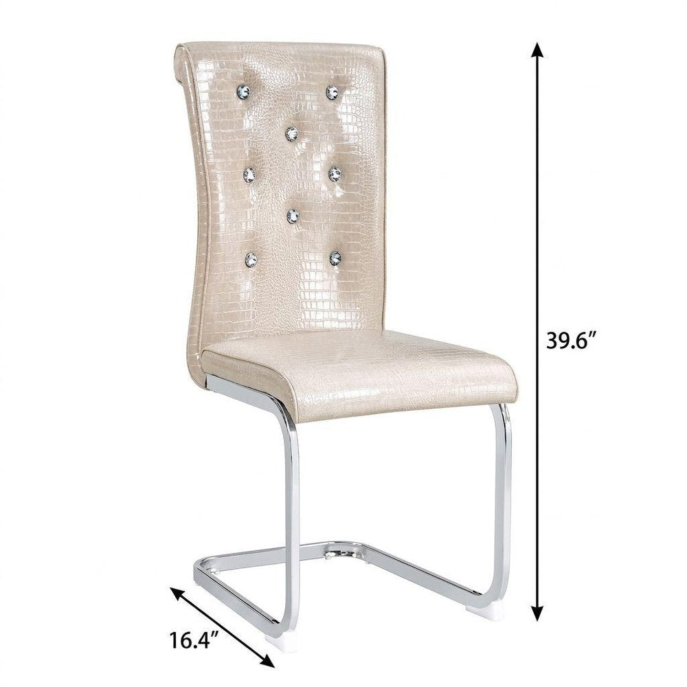 Set of Two Beige And Silver Faux Leather And Metal Dining Side Chairs — view 7