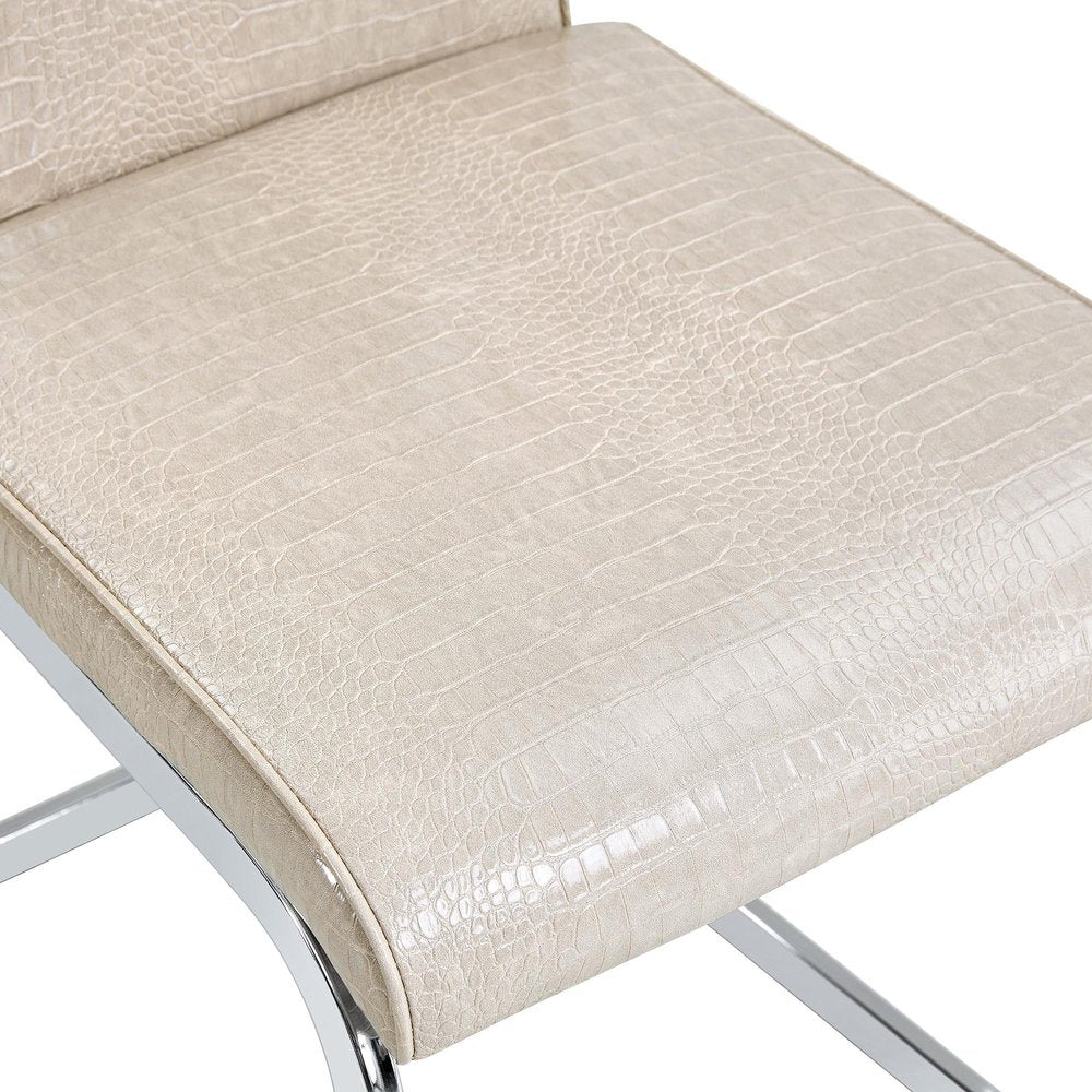 Set of Two Beige And Silver Faux Leather And Metal Dining Side Chairs — view 2