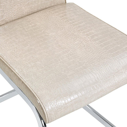Set of Two Beige And Silver Faux Leather And Metal Dining Side Chairs HomeRoots