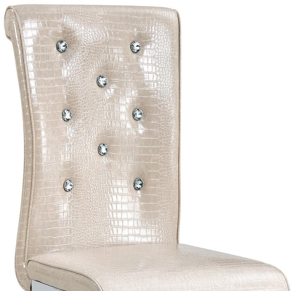Set of Two Beige And Silver Faux Leather And Metal Dining Side Chairs — view 5