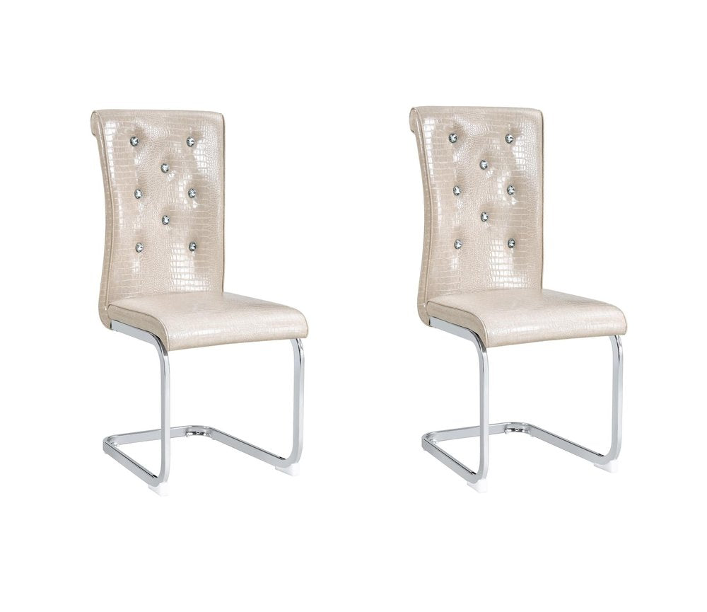 Set of Two Beige And Silver Faux Leather And Metal Dining Side Chairs — view 3