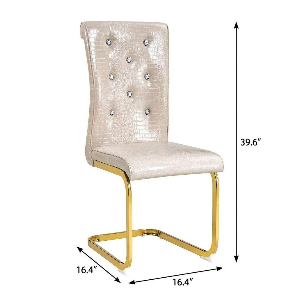Set of Two Beige And Silver Faux Leather And Metal Dining Side Chairs HomeRoots