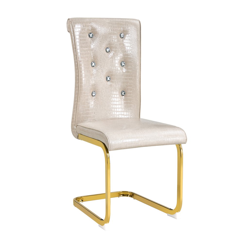 Set of Two Beige And Silver Faux Leather And Metal Dining Side Chairs HomeRoots