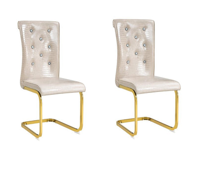 Set of Two Beige And Silver Faux Leather And Metal Dining Side Chairs HomeRoots