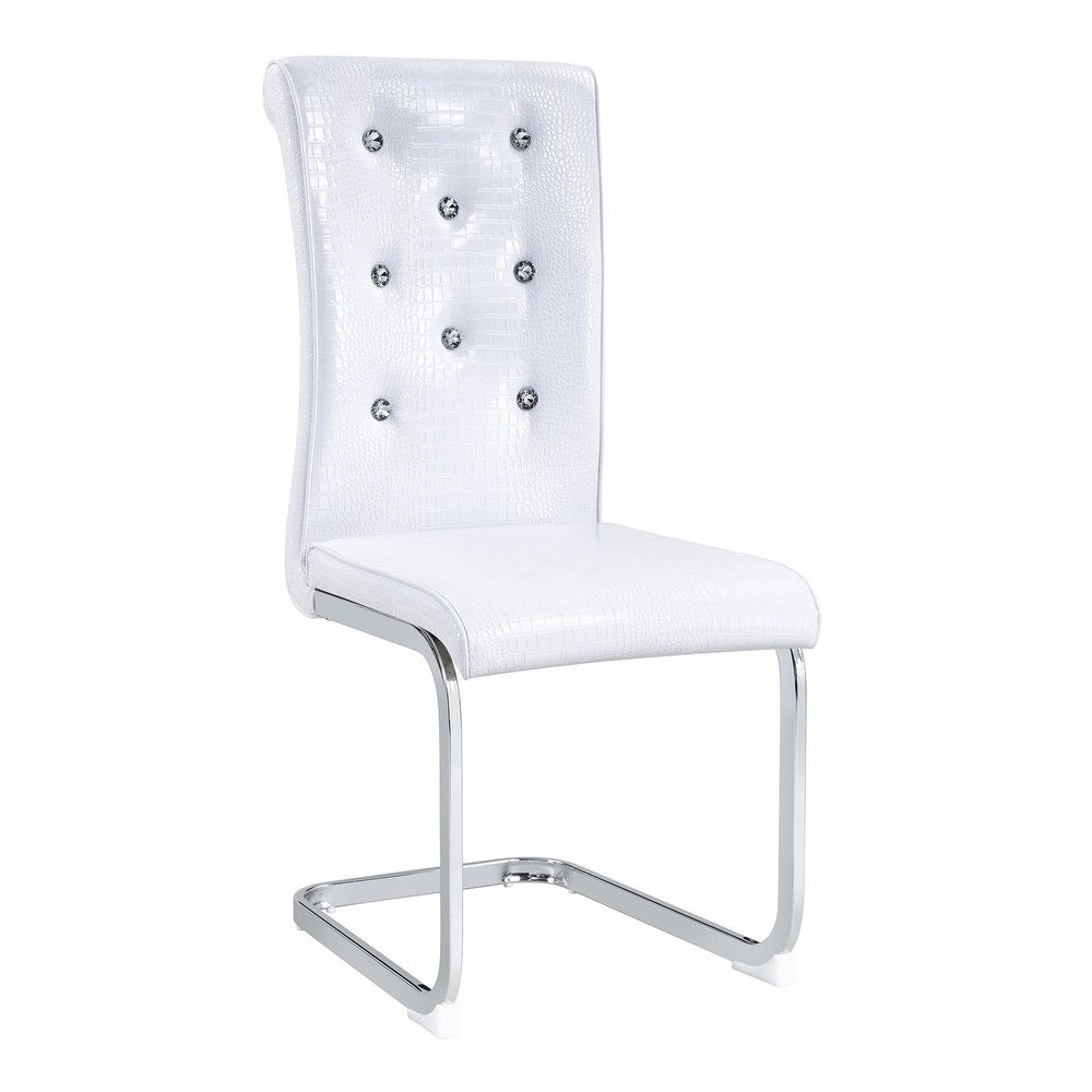 Set of Two White And Silver Tufted Faux Leather And Metal Dining Side Chairs — view 1