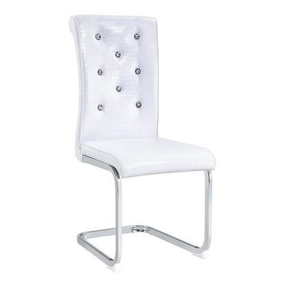 Set of Two White And Silver Tufted Faux Leather And Metal Dining Side Chairs HomeRoots