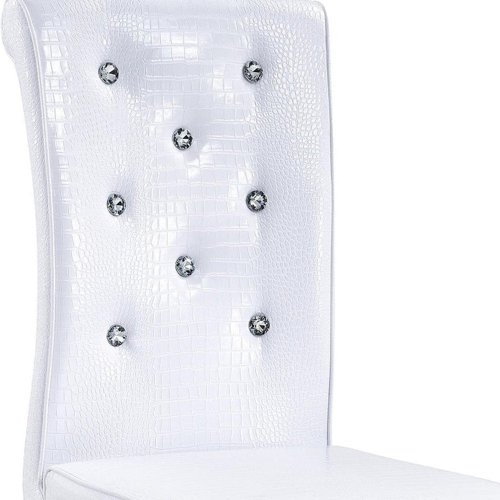 Set of Two White And Silver Tufted Faux Leather And Metal Dining Side Chairs — view 5