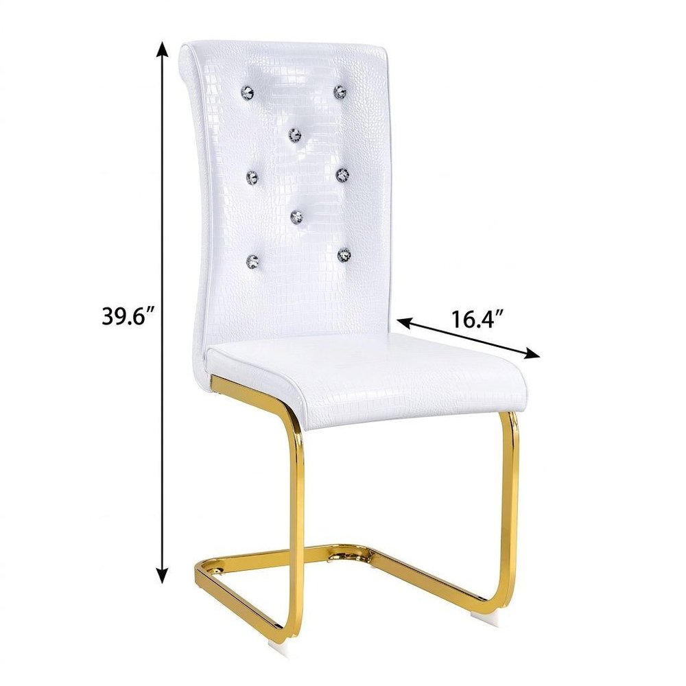 Set of Two White And Silver Tufted Faux Leather And Metal Dining Side Chairs HomeRoots