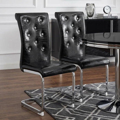 Set of Two Black Tufted Faux Leather And Metal Dining Side Chairs