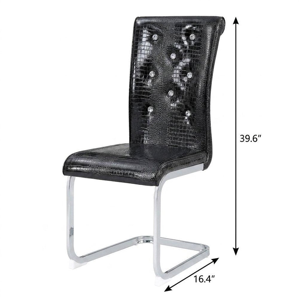 Set of Two Black Tufted Faux Leather And Metal Dining Side Chairs — view 7