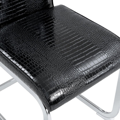 Set of Two Black Tufted Faux Leather And Metal Dining Side Chairs