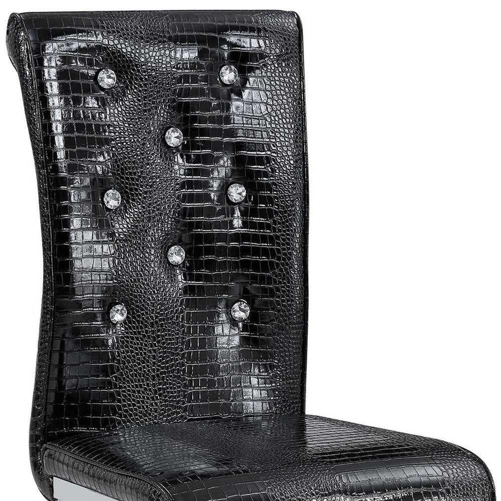 Set of Two Black Tufted Faux Leather And Metal Dining Side Chairs — view 5