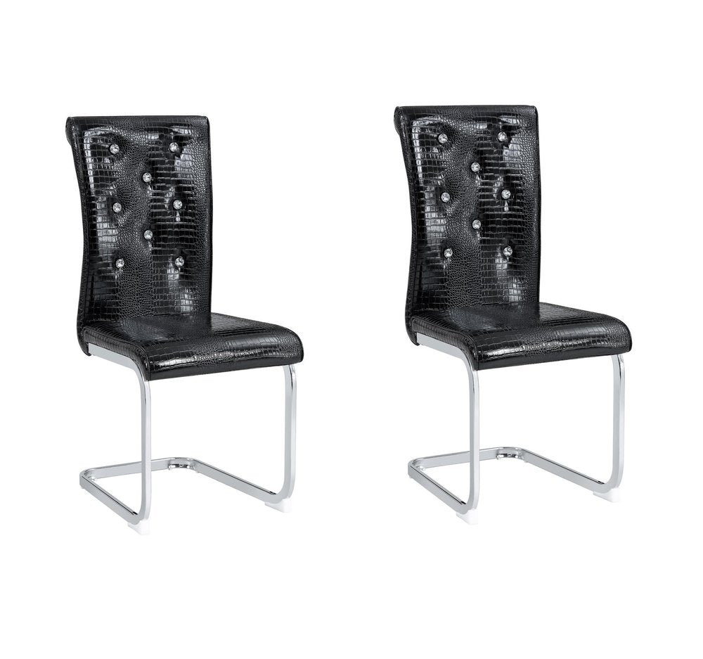 Set of Two Black Tufted Faux Leather And Metal Dining Side Chairs — view 3