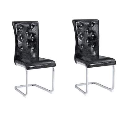 Set of Two Black Tufted Faux Leather And Metal Dining Side Chairs