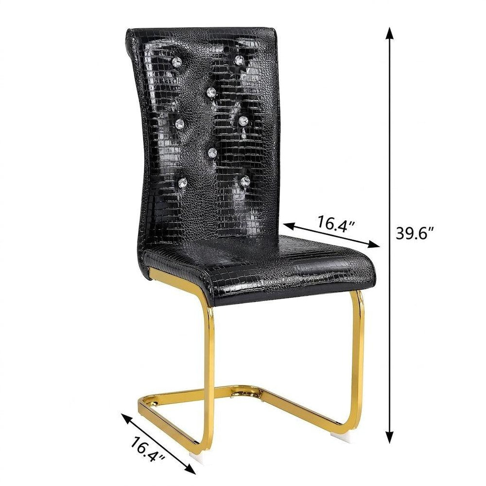 Set of Two Black Tufted Faux Leather And Metal Dining Side Chairs — view 15