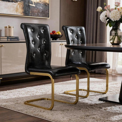 Set of Two Black Tufted Faux Leather And Metal Dining Side Chairs HomeRoots