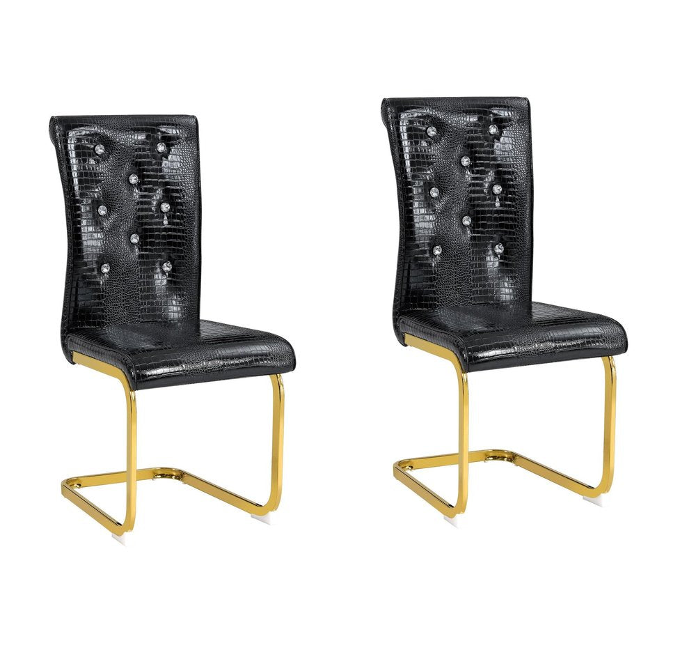 Set of Two Black Tufted Faux Leather And Metal Dining Side Chairs — view 11