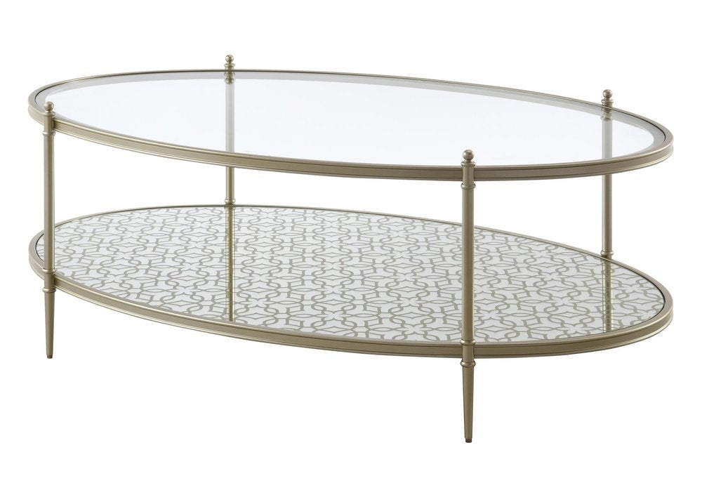 50" Clear and Champagne Glass and Steel Oval Coffee Table — view 1