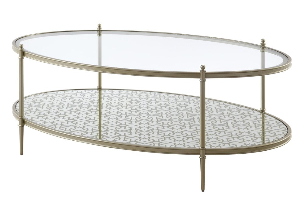 50" Clear and Champagne Glass and Steel Oval Coffee Table HomeRoots