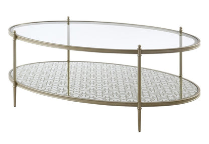 50" Clear and Champagne Glass and Steel Oval Coffee Table