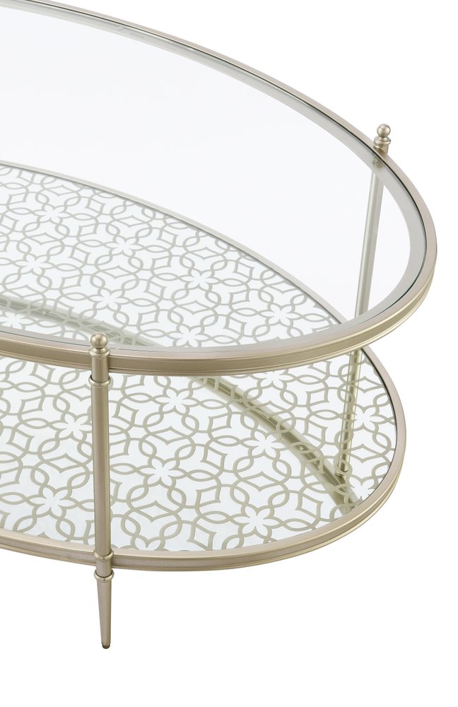 50" Clear and Champagne Glass and Steel Oval Coffee Table HomeRoots