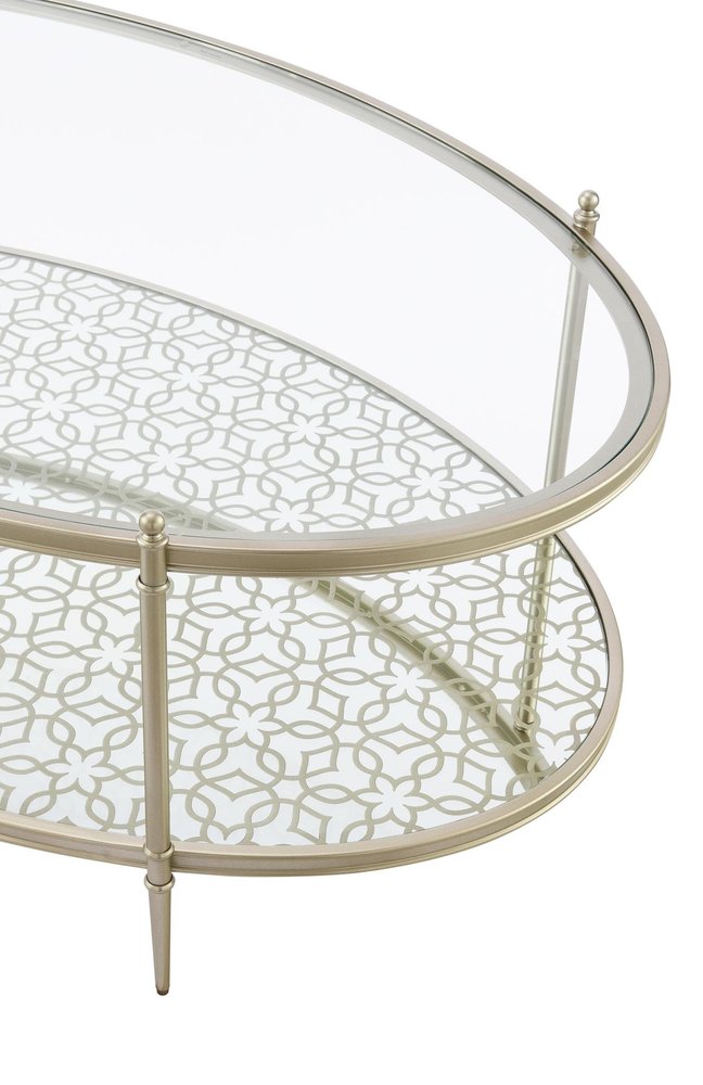 50" Clear and Champagne Glass and Steel Oval Coffee Table — view 2