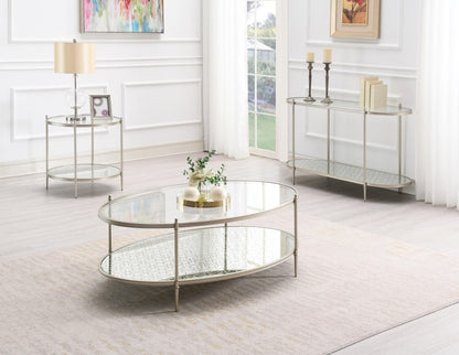 50" Clear and Champagne Glass and Steel Oval Coffee Table HomeRoots
