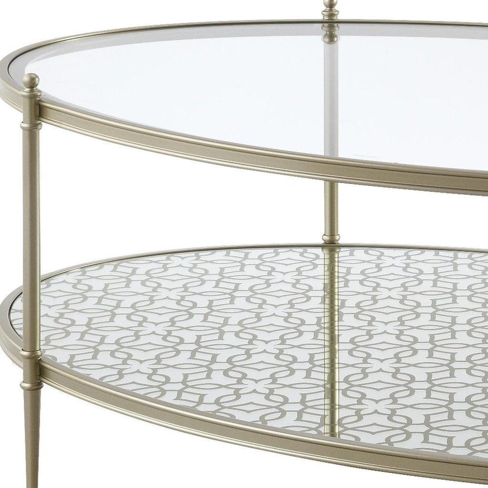 50" Clear and Champagne Glass and Steel Oval Coffee Table — view 3