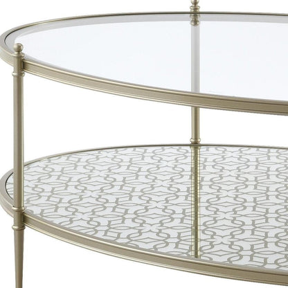 50" Clear and Champagne Glass and Steel Oval Coffee Table HomeRoots