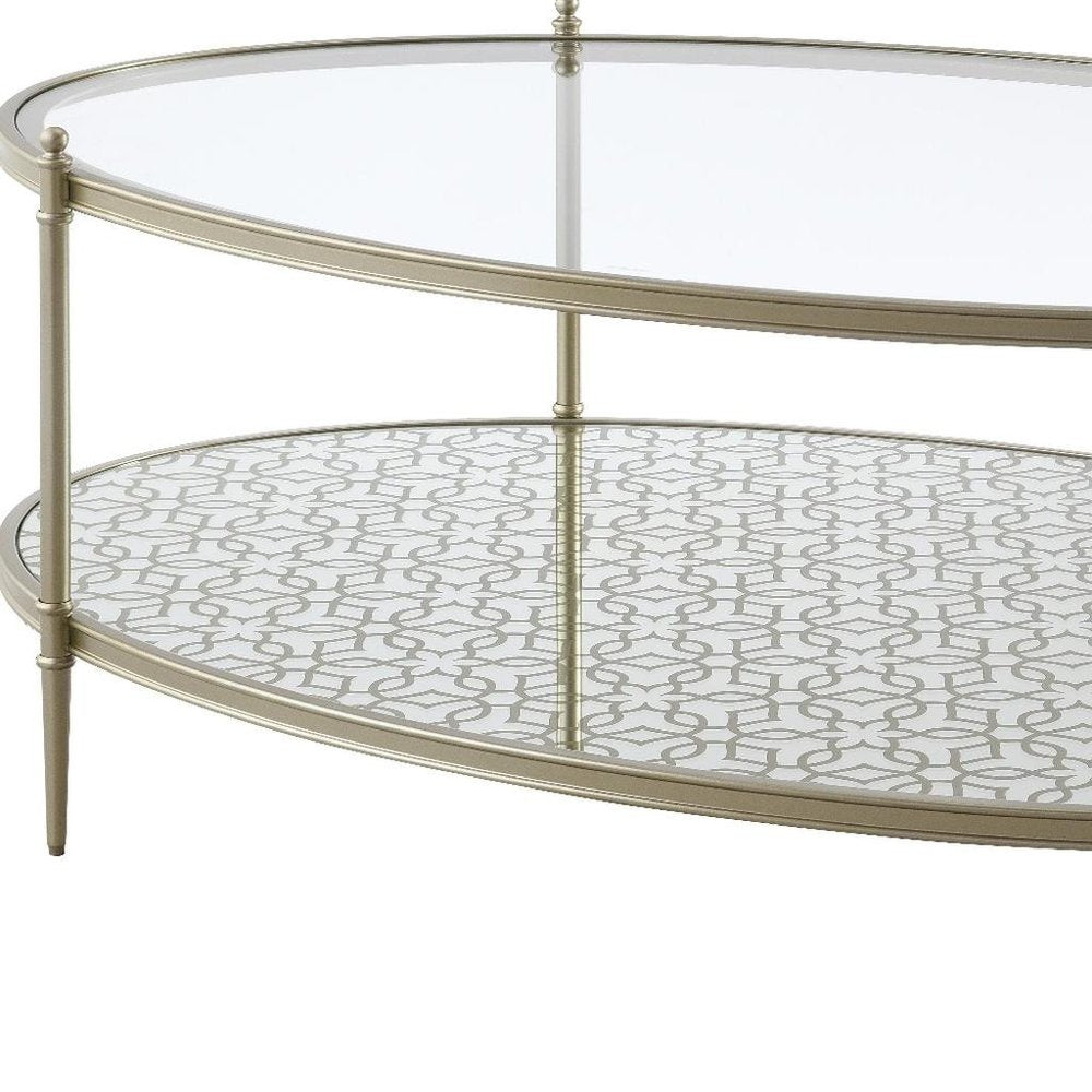 50" Clear and Champagne Glass and Steel Oval Coffee Table