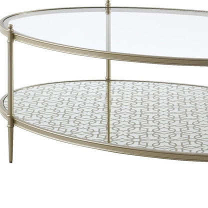 50" Clear and Champagne Glass and Steel Oval Coffee Table HomeRoots
