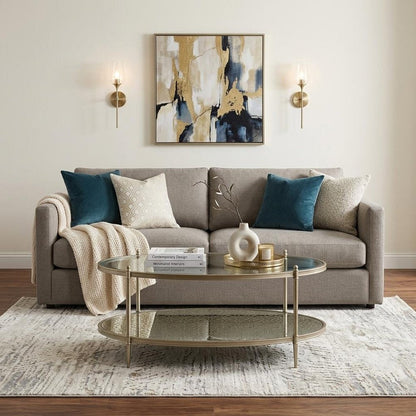 50" Clear and Champagne Glass and Steel Oval Coffee Table HomeRoots